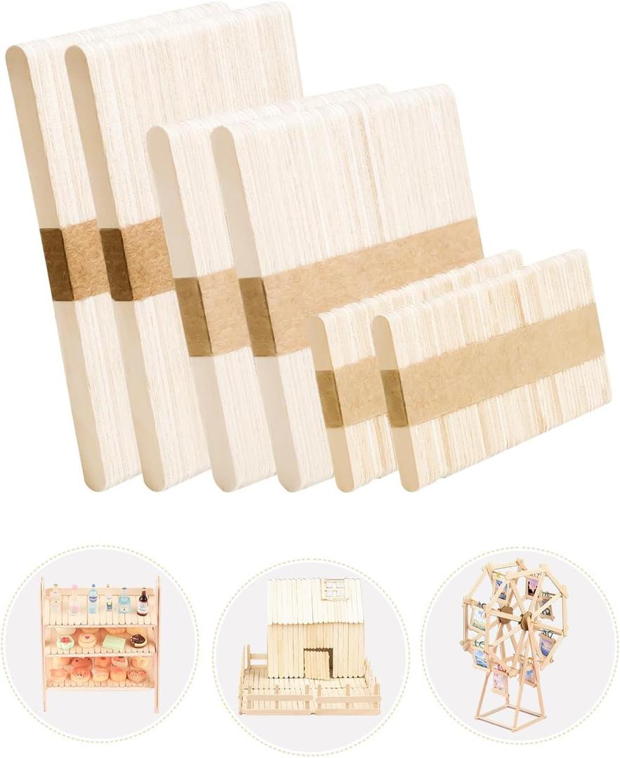 Popsicle Sticks for Crafts Ice Cream Sticks Craft Sticks Bulk 300 Pcs, 3 Mixed Sizes Jumbo Popsicle Sticks Bulk and Small Popsicle Sticks, Wooden Sticks for DIY, Regular Size