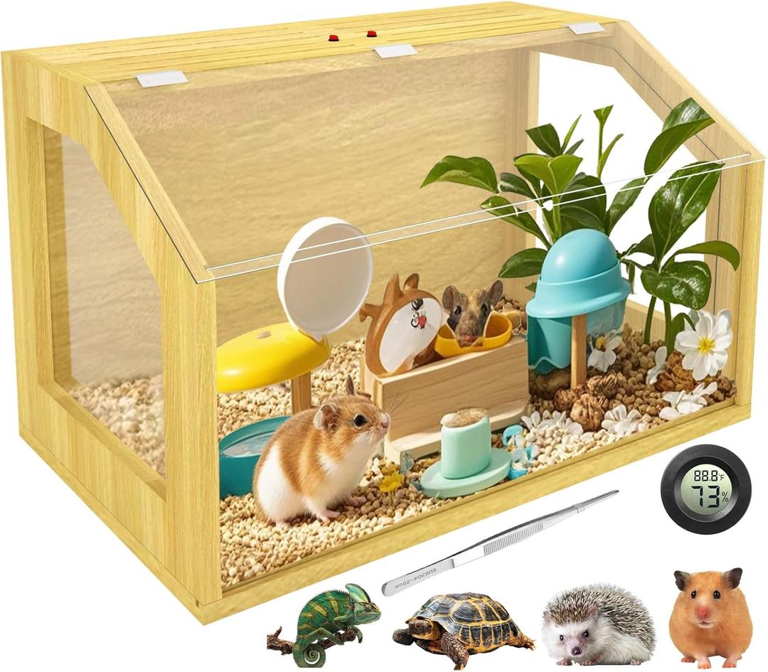Chewproof Large Hamster Cages and Habitats, Wooden Guinea Pig Cage, Openable Top Roof, Lockable Gerbil Cage, Small Animal Cage for Dwarf, Syrian Hamster, 24" L x 16" W x 16" H