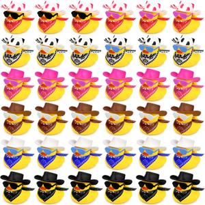 36 Sets Cowboy Ducks with Mini Hat Scarf and Sunglasses Mini Bath Duck Toys for Birthday Swimming Party Gift Favor Decorations