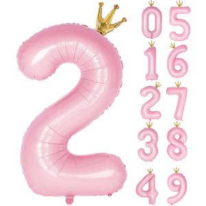 Number 2 Balloon with Crown, Large number balloons 40 inch, 2nd Birthday Party Decorations Supplies Two Birthday Sign Decor, Pink