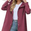 Zando Long Packable Rain Jacket Women Waterproof - Raincoat for Women Rain Coat with Hood Lightweight Outdoor Windbreaker (Medium, Wine Red)