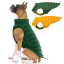 Lelepet Reversible Dog Coat Waterproof Dog Jacket Windproof Puffer Vest for Winter Warm Lightweight Coats for Medium Dogs Adjustable Hook & Loop Pet Apparel with Leash Hole, French Bulldog, Green L