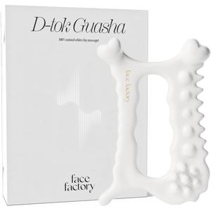 Face Factory Ceramic Gua Sha Tool- Face & Body Massager  100% Natural White Clay, Triple-Fired Ceramic Tool for Lymphatic Drainage, Includes Storage Pouch & Guide (D-tok)