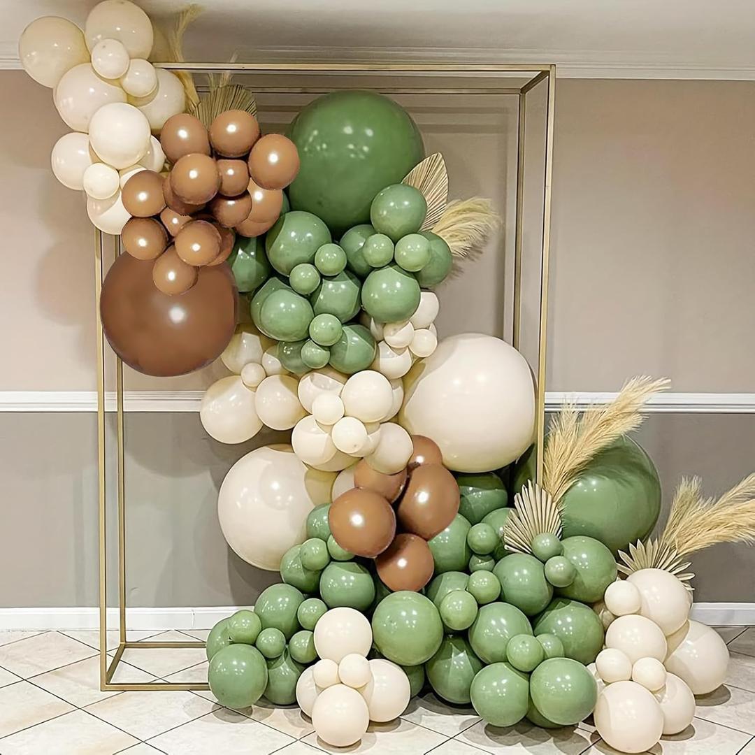Sage Green Tan Balloon Arch Kit - 134Pcs Retro Olive Green Brown and Nude Neutral Latex Balloons Garland for Baby Shower Gender Reveal Jungle Safari Woodland Theme Birthday Party Decorations Supplies