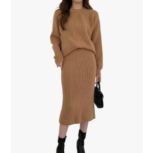 chouyatou Women's Two Piece Sweater Skirt Sets Knit Sweater Top Bodycon Skirt 2 Piece Outfits, XXL