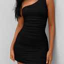 PRETTYGARDEN Off One Shoulder Dresses for Women 2026 Summer Ruched Cocktail Party Bodycon Spring Mini Short Dress (L)