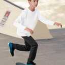 Boys Long Sleeve Shirts Cotton Crewneck T-Shirts for Boy Kids Basic Tee Sweatshirt 7-14 Years (White)