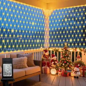 Christmas Net Lights, 360 LED Outdoor Net Mesh Lights for Bushes 21x5 ft, 8 Modes Waterproof Twinkle String Lights Connectable for Halloween Christmas Hedge Yard Garden Decor, Warm White