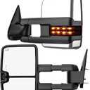 Smoked Power Heated Tow Mirrors Compatible with 2007-2013 Chevy Silverado GMC Sierra(2007 New) 1500 2500 3500 HD, Tahoe Suburban Avalanche Yukon, Extended Trailer Towing Side Mirrors w/Backup Light (Dotted Signal/Chrome Housing)