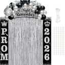 Prom Decorations 2026: Prom 2026 Banners Foil Fringe Backdrop Curtains Black and Silver Prom Send Off Decorations 2026 with Porch Sign for Door Home Photo Props Graduation Party Supplies