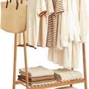 Bamboo Clothing Rack with Shelves, Wood Garment Rack for Hanging Clothes