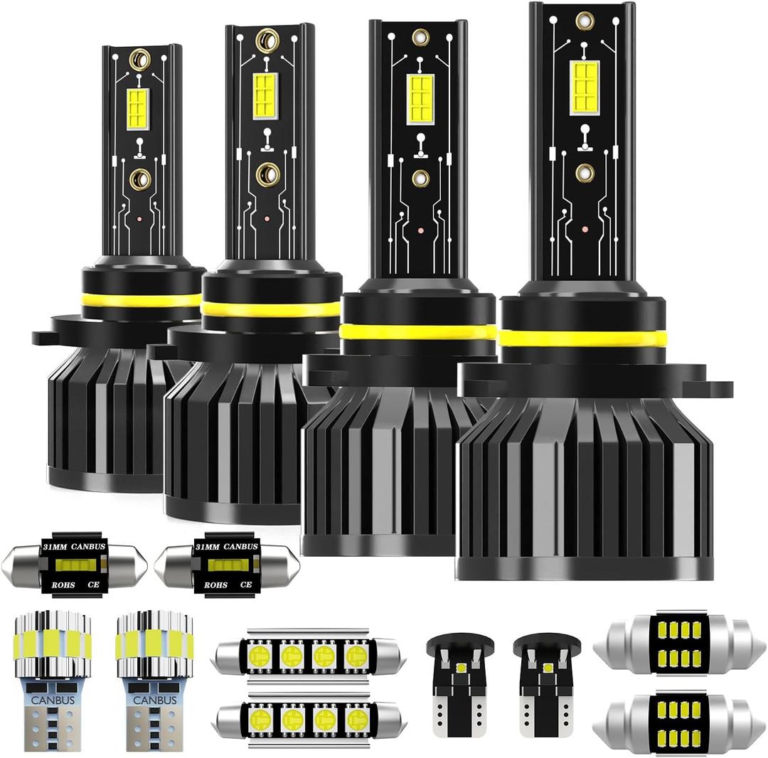 Light Bulbs Fit for Chevy Silverado 1999-2006,High Low Beam Combo 9005 9006 Lights with Cooling Fan,600% Brighter Powersports Bulbs Interior Lights Kit,Plug and Play,16PCS