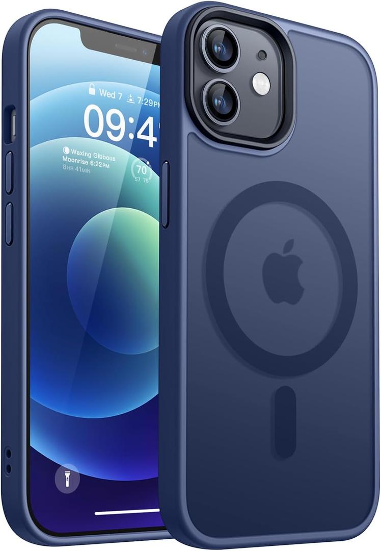 CANSHN Magnetic Compatible with iPhone 12 Case/iPhone 12 Pro Case [Compatible with Magsafe] [Translucent Matte] Slim Thin Shockproof Protective Bumper Cover Phone Case 6.1 Inch - Deep Blue