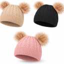 Geyoga Kids Toddler Winter Pompom Hat Baby Knitted Beanie Hat Faux Fur Pom Beanie Cap for Girls Boys 1-3 Years Old (Black, Pink, Khaki)