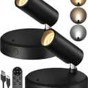 EZVALO Spotlights Indoor with Remote, 5500mAh Rechargeable Picture Lights, Wireless Uplights with Timer & Dimmable, 3-CCT, Accent Lighting for Plant, Art, Painting, Gallery, Wall Decor (2-Pack Black)