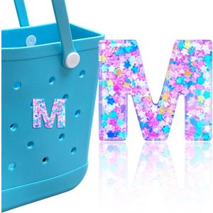Letter Charms for Bogg Bag, Alphabet Pink Star Sequin Lettering Accessories Charms for Bogg and Simply Southern Bag, Insert Decorative Letters Charm for Handbag Beach Tote Bag.