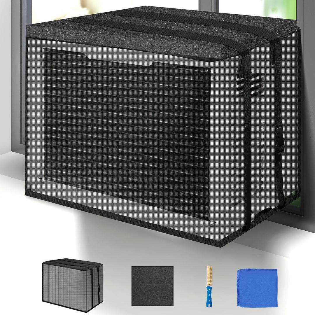 Window Air Conditioner Cover for Outside, Waterproof Window AC Unit Cover & Detachable Drip Cushions Reduce Noise, All Seasons AC Protect Against Leaves, Weeds, and Debris(21.5Wx16Dx15H)