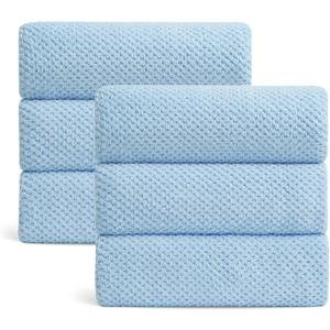 Ultra Soft Towel Set of 6, Blue Microfiber Big Bath Towel Sheets 28x55 Inches, Luxury Plush Towels- Waffle Weave Design, Highly Absorbent, Quick Dry, Premium Quality Towel Set for Bathroom 