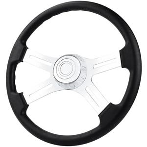 QYMOPAY 18" PU Leather Truck Steering Wheel, 4-spoke Aluminium Chrome Truck Steering Wheel for Semi-Trailers, Trucks