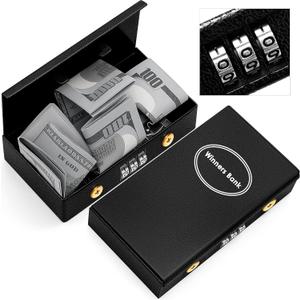 1 Pack Combination Lock Metal Box for Gamblers Pocket Safe Coded Casino Winner Bank Cash Drop Box Portable Casino Money Boxes for Cash Saving Go Home Money Gifts, 4.3 x 2.36"(Black)
