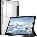 Fintie Hybrid Slim Case for Samsung Galaxy Tab S10 Plus 2024 / S9 FE Plus 5G 12.4 Inch 2023 with S Pen Holder, Shockproof Cover with Clear Transparent Back Shell, Auto Wake/Sleep, Black
