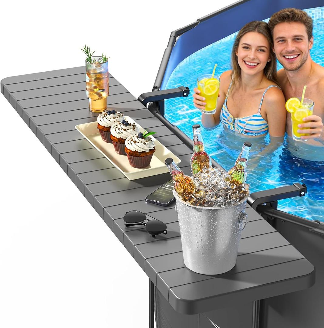 Pool Bar for Above Ground Pools, Stable Poolside Drink & Snack Table Supports Up to 110 lbs, Rust-Free ABS Poolside Bar Fits 4.4 Rails for Framed Round & Oval Pools, Ideal for Pool Parties