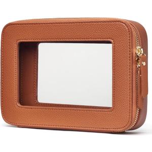 Popvibe Clear Makeup Bag Travel Cosmetic Case Transparent Toiletry Bag with Zipper, Portable Make Up Organizer Traveling Compact Car Bag for Essentials (Brown)