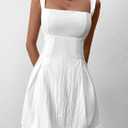 KUTUMAI Bow Tie Mini Dress 2026 Summer Square Neck A Line Graduation Party Short Dresses for Women (White, XS)