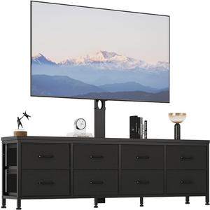 63 Inch Dresser TV Stand with Mount, Long Fabric Dressers Entertainment Center with 8 Drawers, Black Media Console Table for Living Room Bedroom