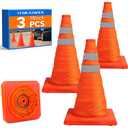 TENKAIWICK 18 Inch 3 Pack Traffic Cones, Collapsible Safety Cones, Multi Purpose Pop-up Cones with Reflective Collar, Orange Cones for Parking lot, Driveway, Driving Training etc