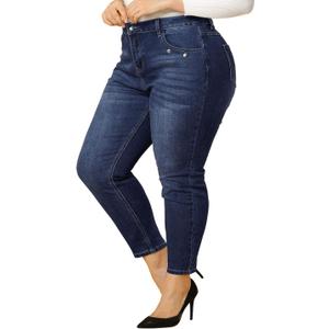 Agnes Orinda Women's Plus Size Denim Jeans Mid Rise Stretch Washed Skinny Casual Pants (3X, Blue)