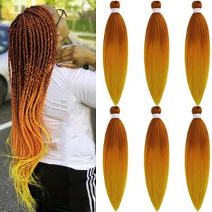 Ombre Braiding Hair Pre Stretched Color Ginger Golden Orange Crochet Braids Hair Extensions for Braiding Hypoallergenic Knotless Pre-Stretched Braiding Hair Ombre 26 Inch
