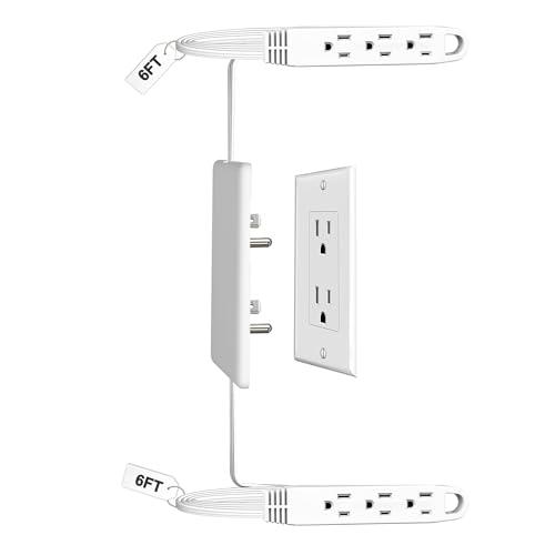CABOCASA Dual 6FT Ultra-Thin Outlet Concealer, Universal Size Outlet Cover 6FT Twin Extension Cord with 3 Outlets Each Side, Ideal for Home Appliances on Opposite Sides of a Wall Outlet