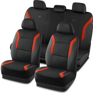 Skechers Memory Foam Car Seat Covers, Air Cool Mesh Thick Seat Covers, Slip-ins Car Seat Full Sets, Airbag Compatible, Automotive Comfort Protection for Most Cars,Vans,Trucks, SUVs,Orange