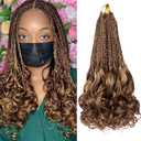 French Curl Crochet Braids 14 Inch 9 Packs Blond Mix Brown Goddess Box Braids with Curly Ends Pre Looped Synthetic Bohemian Braiding Hair for Women (#27M33)
