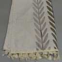 Laolitou Rustic Cotton Linen Table Cloth,Tablecloths for 6 Foot Rectangle Tables,Waterproof Washable Tablecloth with Tassel Rectangle/Oblong, 55''x 86'', 6-8 Seats (Beige, Leaf)