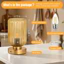 LightRound Table Lamp for Bedroom, Cordless Small Bedside Lamp, Touch Dimmable Rechargeable Lamp Battery Operated with Amber Glass Shades for Night Stands, Living Room, Desk, Bulb Included