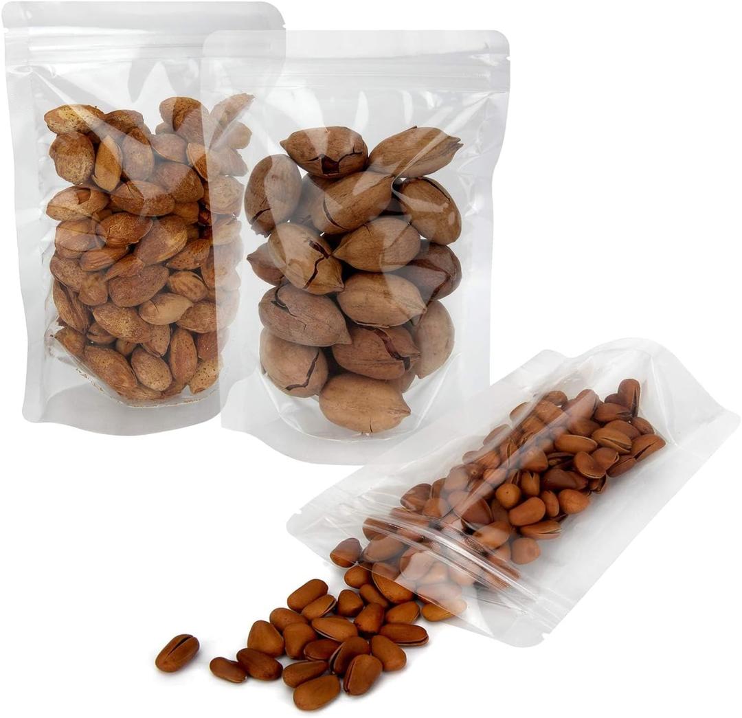 Blisstime 50 Pack Stand Up Pouch Bags, Resealable Clear Zip Lock Pouches With Tear Notch for Food Packing (5.5 X 7.9 Inches)