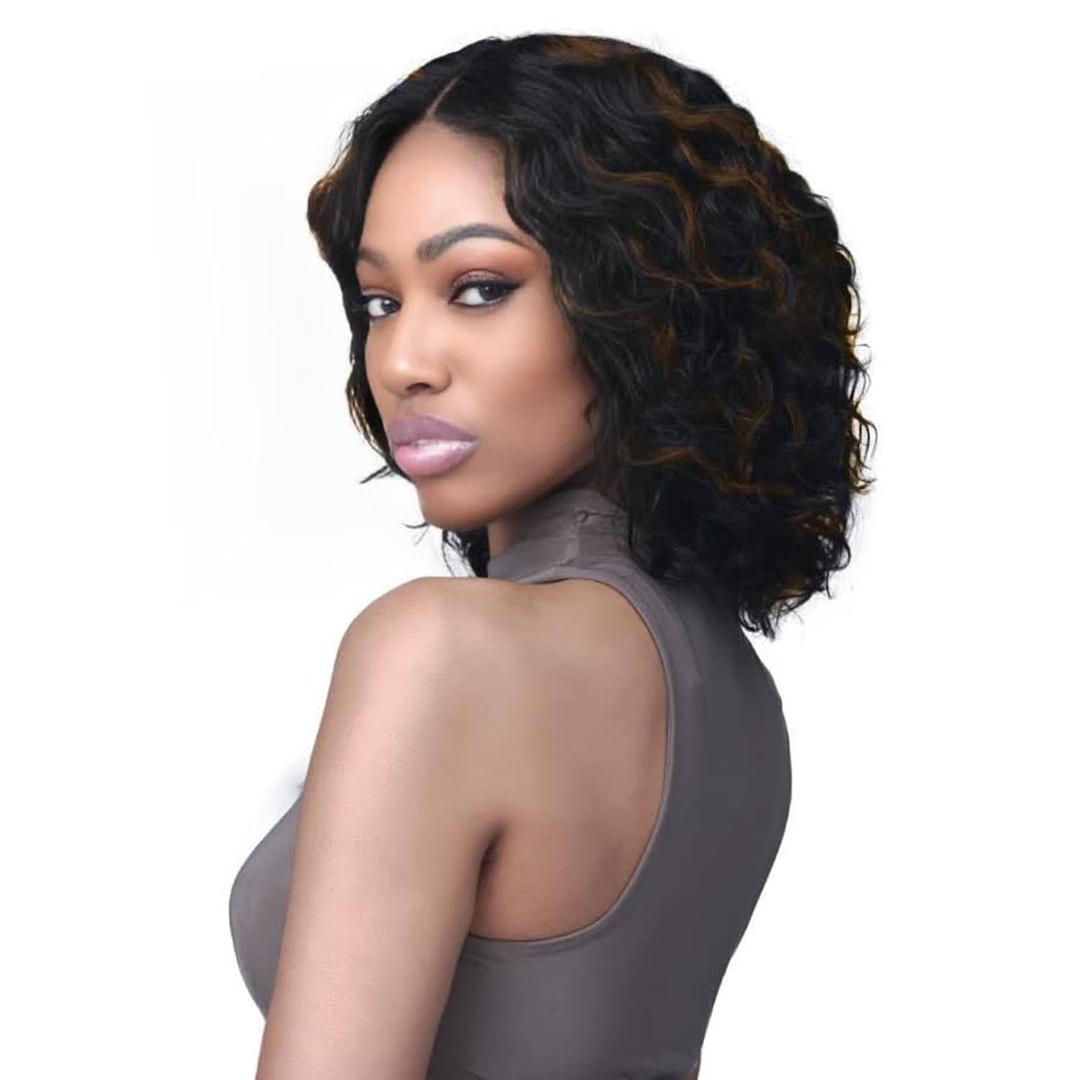 Highlight Curly Wave Lace Front Wig Wear and Go Glueless Wigs Human Hair Pre Plucked Pre Cut Wet and Wavy Lace Front Wigs 180% Density T Part Highlight Ombre Curly Wig (FS1B/30,12inch)