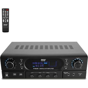 Pyle Bluetooth Stereo Amplifier - 2x30W Wireless Dual Channel Home Audio Receiver, Mini Amp with USB MP3, FM Radio, RCA in/Out, Mic Inputs, Bass/Treble Control, LED Display Lights, 17" x 12.6" x 5.4"