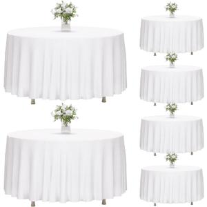 Fixwal 90 Inch [for 30-60'' Tables] White Round Tablecloth, 6 Pack Round Table Cloth Polyester Fabric Washable Table Covers for Wedding, Party, Banquet, Dining, Birthday Events