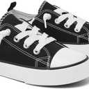 Toddler Little Kid Cushioned Canvas Shoes Slip On Sneakers Soft and Durable (Black White, 10 Toddler)