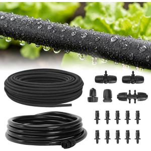MIXC Drip Irrigation System with 100FT 1/4" Soaker Hose - 80% Water Savings, Weeping Tech for Deeper Root Watering, Garden Kit with 10FT 1/2" Tubing for Raised Beds, Vegetables, Lawn, Greenhouse