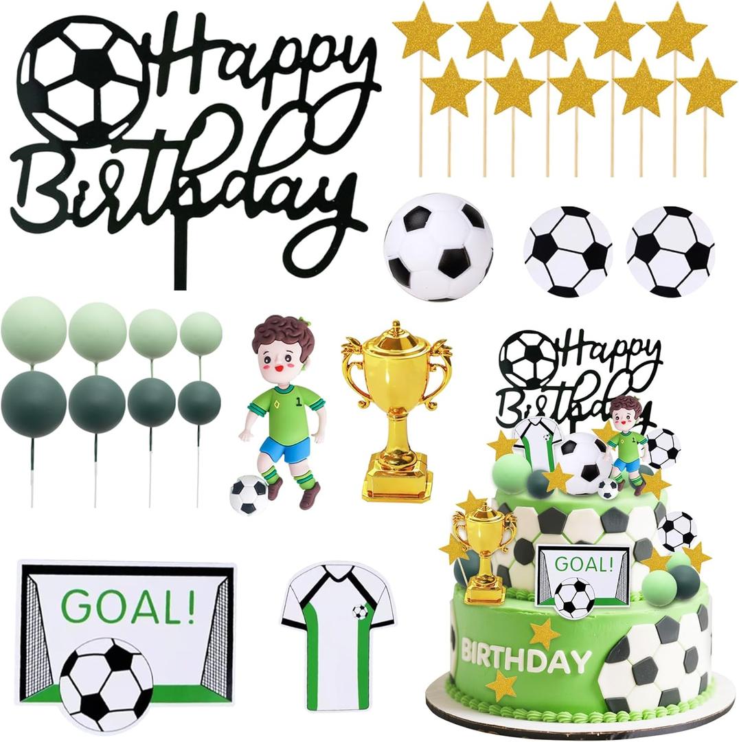 Knana 26Pcs Soccer Cake Toppers - Soccer Ball Cake Theme Decorations for Birthday Party Supplies