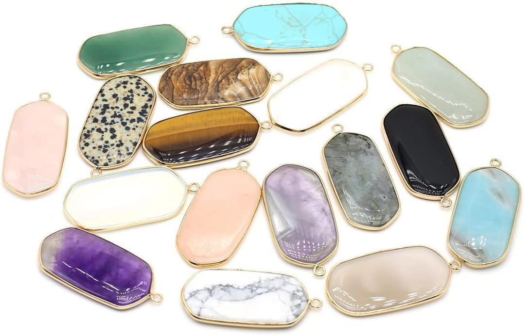 LE SKY 6 Pcs Natural Stone Pendants Rectangle Shape Healing Crystal Agate Charms for Jewelry Making Necklace Bracelet Earrings