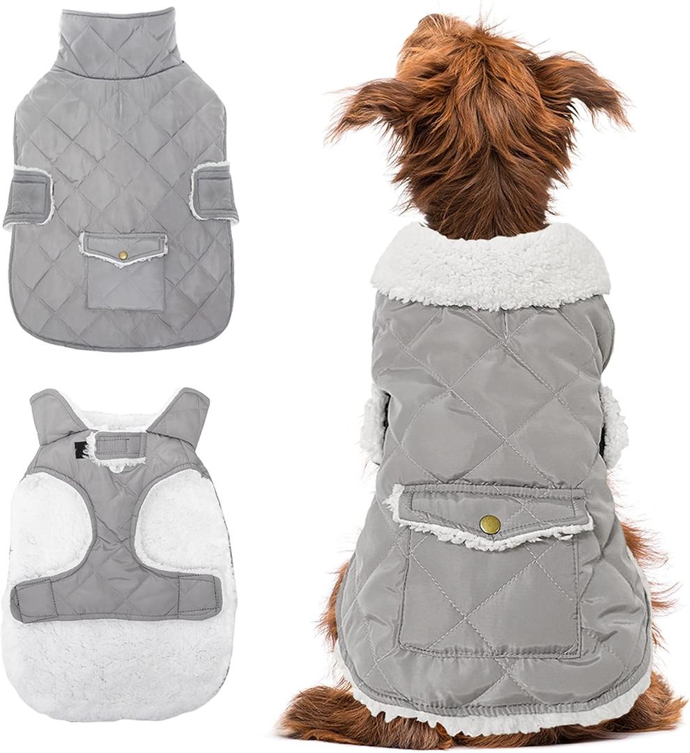 Dog Winter Coat - Windproof Fleece Warm Thick Dog Jacket Clothes for Cold Weather - Pet Vest Coat Outfits for Small Medium Large Dogs - Indoor & Outdoor Use (S-XXL) (Grey)