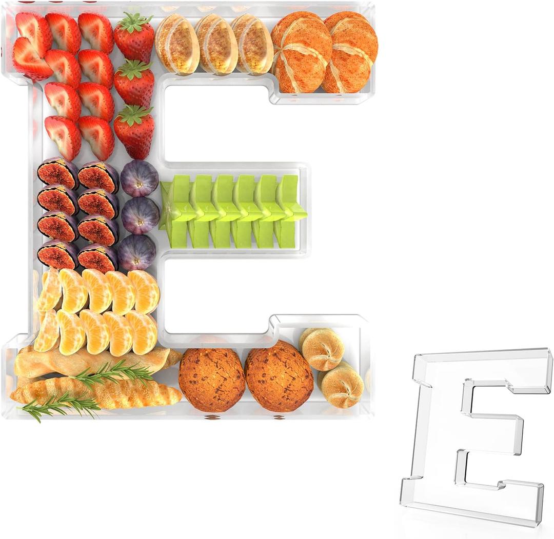 11" Acrylic Letter Charcuterie Tray, Charcuterie Letters Fillable Box for Food, Reusable Serving Cake Candy Dish Display Tray for Birthday Anniversary Party Decoration (Letter E)