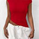 PRETTYGARDEN Womens 2026 Summer Off The Shoulder Crop Tops Sleeveless One Shoulder Ruched Asymmetrical Y2K Going Out Tank Top (Red, S)