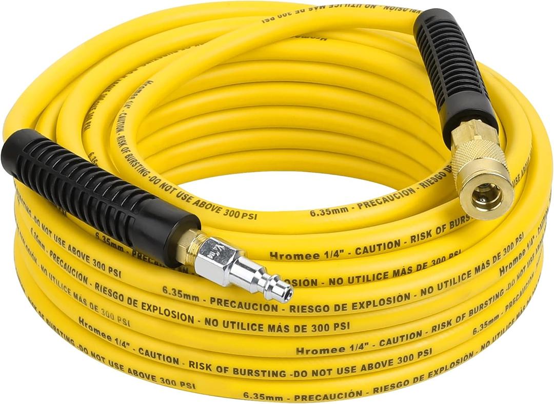 Hromee Air Compressor Hose 1/4 Inch x 50 Feet Hybrid Hose with Fittings, 1/4" Industrial Quick Coupler and Plug Kit
