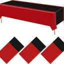 3 Pack Disposable Plastic Tablecloth Plastic Table Runner Rectangle Table Covers for Graduation Wedding Birthday Party Decorations 51" x 108"(Red and Black)